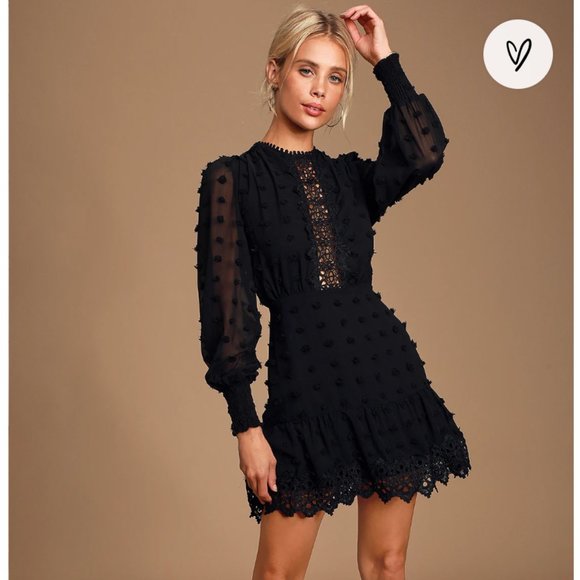 Lust or Love Black Embroidered Lace Long Sleeve Dress - Picture 1 of 11